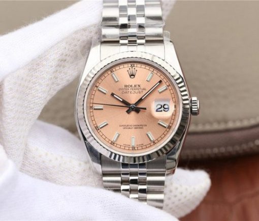 Replica Rolex DateJust 36mm SS 116234 ARF Pink Dial Stick Markers 904L SS Oyster Bracelet SA3135