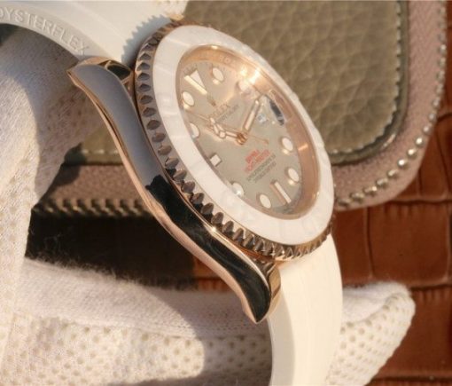 Replica Rolex Yacht-Master 116655 RG White Dial White Ceramic Rubber Strap A2824 - Image 6