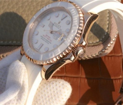 Replica Rolex Yacht-Master 116655 RG White Dial White Ceramic Rubber Strap A2824 - Image 7