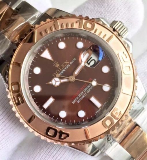 Replica Rolex Yacht-Master Noob 116621 RG Bezel Brown Dial SS/RG Bracelet A3135 - Image 3