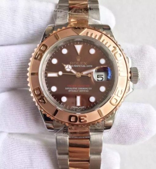 Replica Rolex Yacht-Master Noob 116621 RG Bezel Brown Dial SS/RG Bracelet A3135