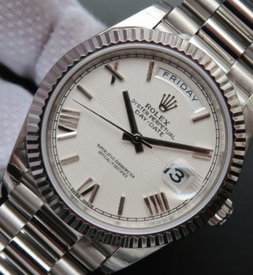 Replica Rolex Day-Date 40mm 228239 Noob Quadrant Textured White Dial Bracelet A3255 - Image 2