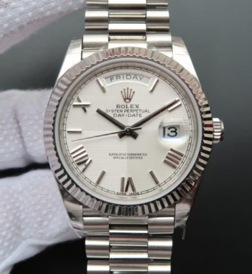 Replica Rolex Day-Date 40mm 228239 Noob Quadrant Textured White Dial Bracelet A3255