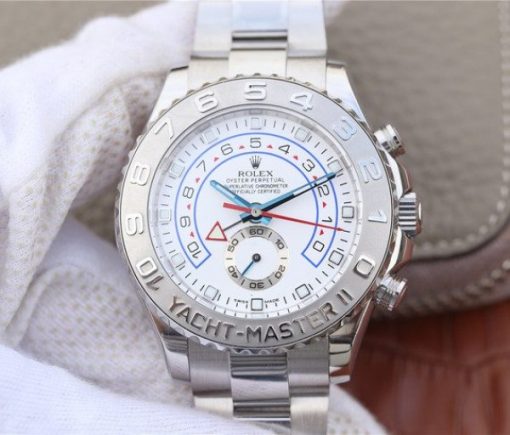 Replica Rolex YachtMaster II 116689 SS JF White Dial SS Bracelet A7750
