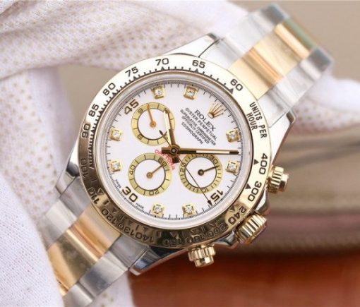 Replica Rolex Daytona 116523 Thick YG Wrapped White Dial Diamonds Markers Bracelet A7750 - Image 2