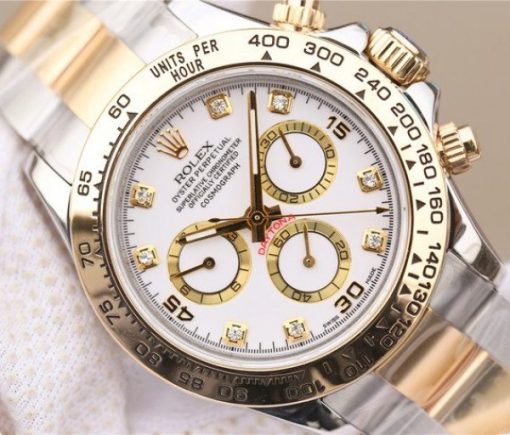 Replica Rolex Daytona 116523 Thick YG Wrapped White Dial Diamonds Markers Bracelet A7750 - Image 3