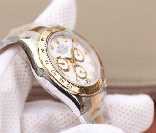 Replica Rolex Daytona 116523 Thick YG Wrapped White Dial Diamonds Markers Bracelet A7750 - Image 4