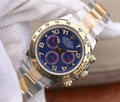 Replica Rolex Daytona 116523 Thick YG Wrapped Blue Dial Numerals Markers SS/YG Bracelet A7750 - Image 2