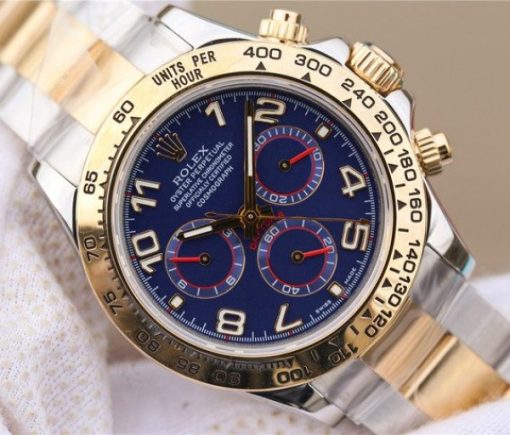 Replica Rolex Daytona 116523 Thick YG Wrapped Blue Dial Numerals Markers SS/YG Bracelet A7750 - Image 3