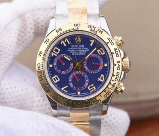 Replica Rolex Daytona 116523 Thick YG Wrapped Blue Dial Numerals Markers SS/YG Bracelet A7750