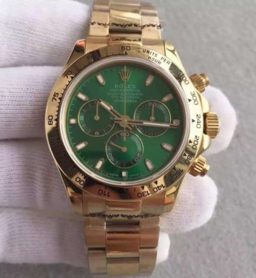 Replica Rolex Daytona 116518 YG Green Dial on YG Bracelet A4130