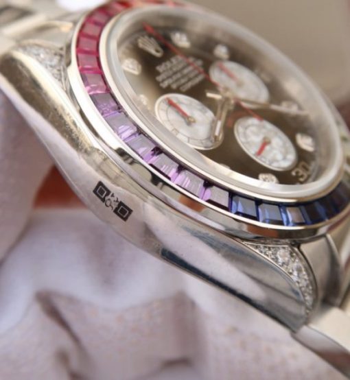 Replica Rolex Daytona 116599 Colorful Crystal Bezel Black Dial SS Bracelet A7750 - Image 5