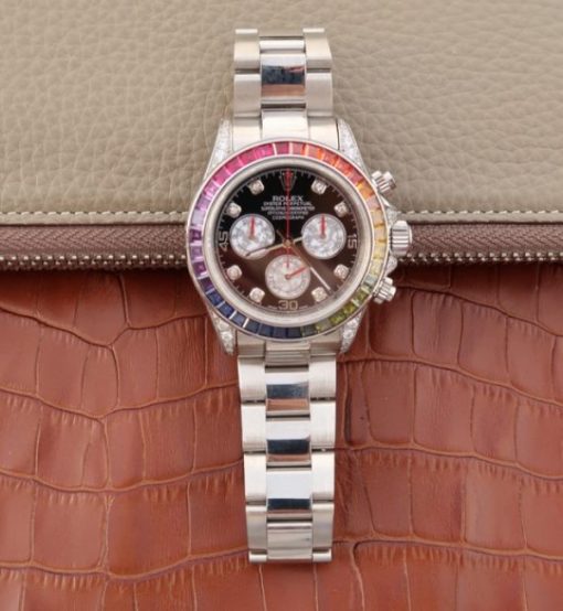 Replica Rolex Daytona 116599 Colorful Crystal Bezel Black Dial SS Bracelet A7750 - Image 8