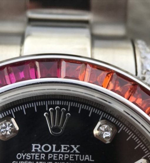 Replica Rolex Daytona 116599 Colorful Crystal Bezel Black Dial SS Bracelet A7750 - Image 14