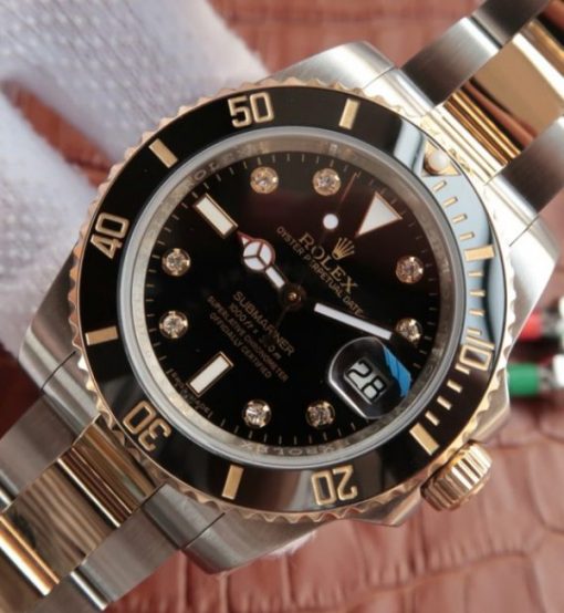 Replica Rolex Submariner 116613 LN Noob Black Dial Diamonds Markers SS/YG Bracelet A3135 - Image 2