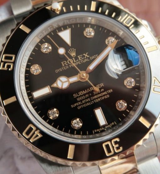 Replica Rolex Submariner 116613 LN Noob Black Dial Diamonds Markers SS/YG Bracelet A3135 - Image 3