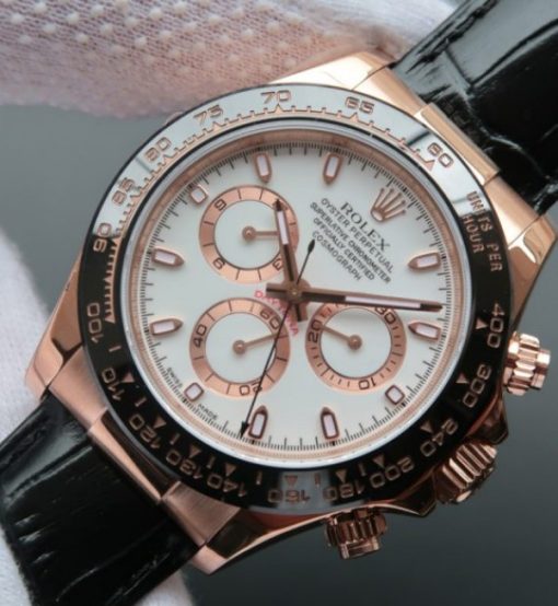 Replica Rolex Daytona 116515 Noob White Dial Black Leather Strap A7750 - Image 2