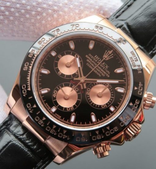 Replica Rolex Daytona 116515 Noob Black/RG Dial Black Leather Strap A7750 - Image 2