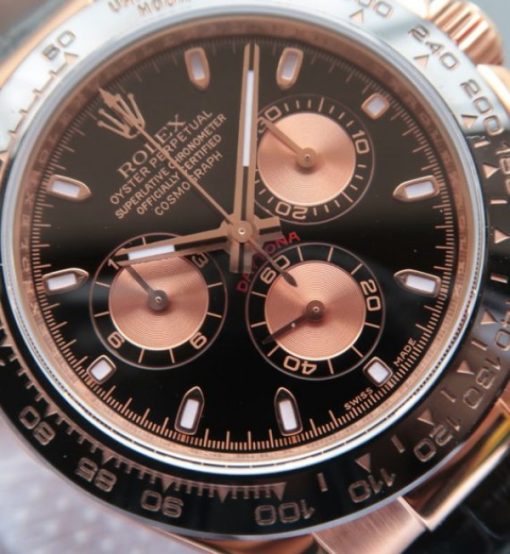 Replica Rolex Daytona 116515 Noob Black/RG Dial Black Leather Strap A7750 - Image 3
