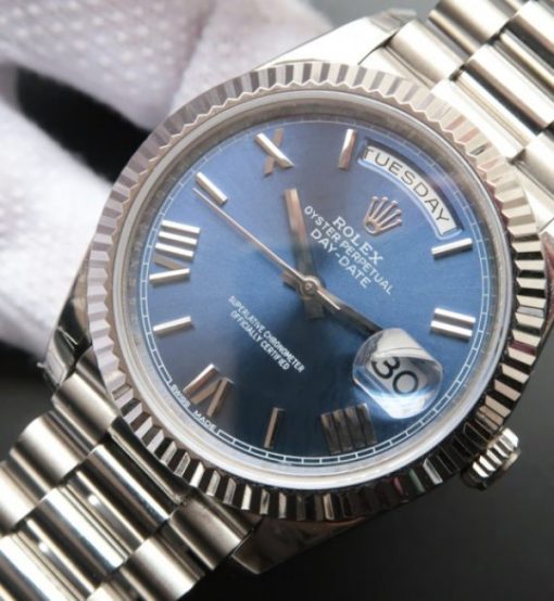 Replica Rolex Day-Date 40mm 228239 Noob Blue Dial SS President Bracelet A3255 - Image 2