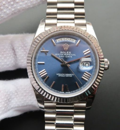 Replica Rolex Day-Date 40mm 228239 Noob Blue Dial SS President Bracelet A3255