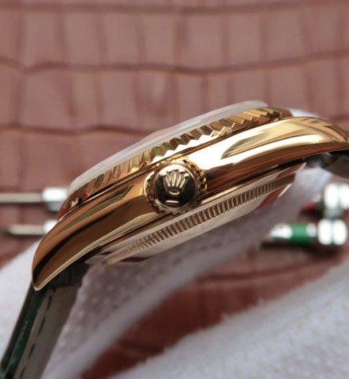 Replica Rolex Day-Date 118138 YG Green Dial Green Leather Strap A2836 - Image 4