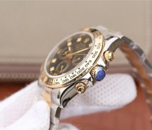 Replica Rolex Daytona 116523 Thick YG Wrapped Black Dial Diamonds Markers SS/YG Bracelet A7750 - Image 7