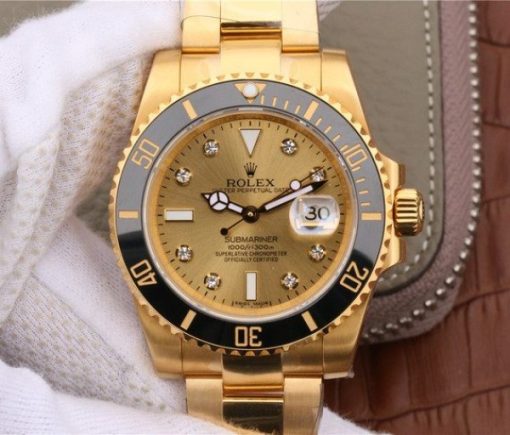 Replica Rolex Submariner 116613 LN Diamonds Markers YG Dial SS/YG Bracelet Eat2836