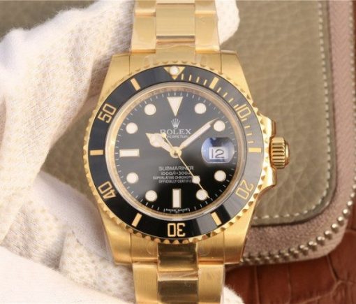 Replica Rolex Submariner 116613 LN YG Wrapped Black Dial YG Wrapped Bracelet Eta2836