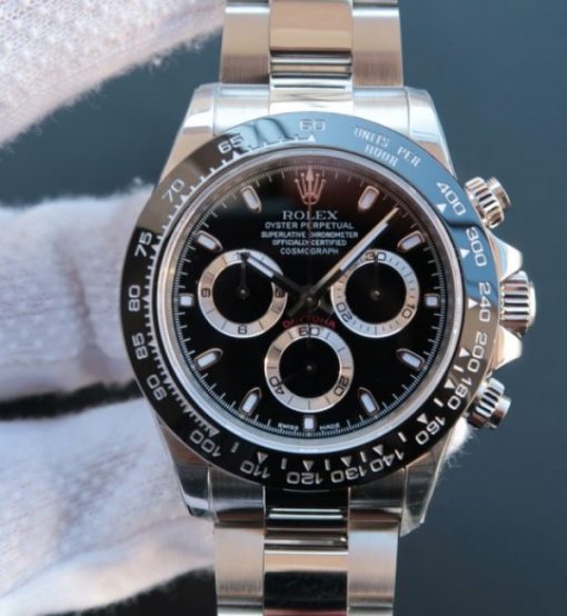 Replica Rolex Daytona 116500 LN Noob Black Dial SS Bracelet A7750