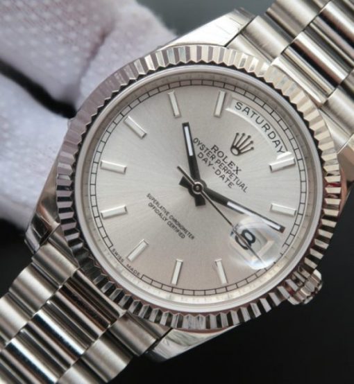 Replica Rolex Day-Date II SS Silver Dial SS Bracelet A3255 - Image 2