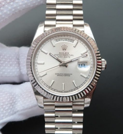 Replica Rolex Day-Date II SS Silver Dial SS Bracelet A3255