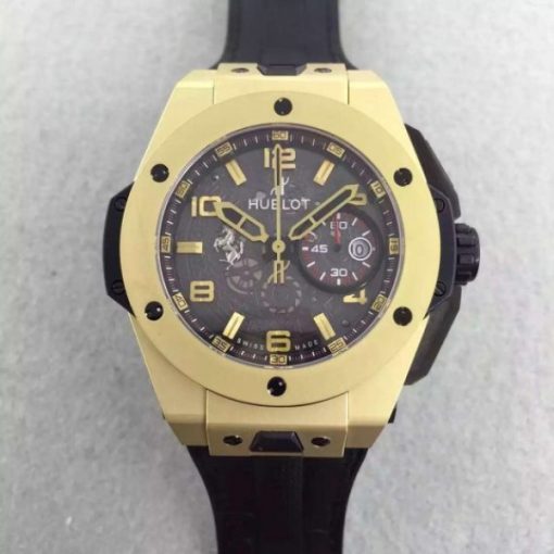 Replica Hublot Big Bang Ferrari Limited Edition YG Black Dial Black Rubber Strap A7753