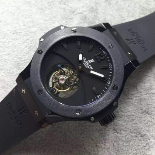 Replica Hublot Big Bang Tourbillon Ceramic Case Black Dial Rubber Strap - Image 2