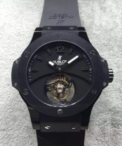 Replica Hublot Big Bang Tourbillon Ceramic Case Black Dial Rubber Strap