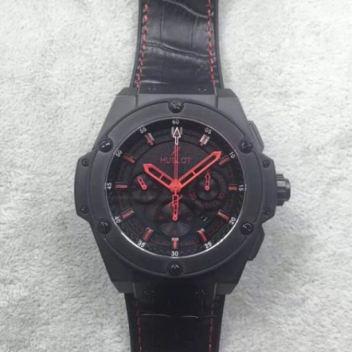Replica Hublot Big Bang King Power 48mm PVD Black Dial Red Hands Gummy Strap A7750