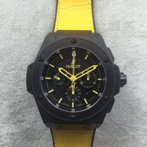 Replica Hublot Big Bang King Power 48mm PVD Black Dial Yellow Hands Gummy Strap A7750