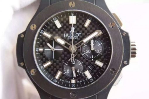 Replica Hublot Big Bang 44mm Carbon Fiber Black Gummy Strap A7750 - Image 2