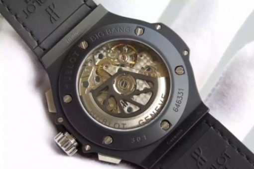 Replica Hublot Big Bang 44mm Carbon Fiber Black Gummy Strap A7750 - Image 4