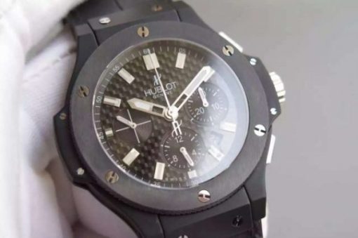 Replica Hublot Big Bang 44mm Carbon Fiber Black Gummy Strap A7750 - Image 5