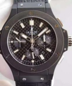 Replica Hublot Big Bang 44mm Carbon Fiber Black Gummy Strap A7750