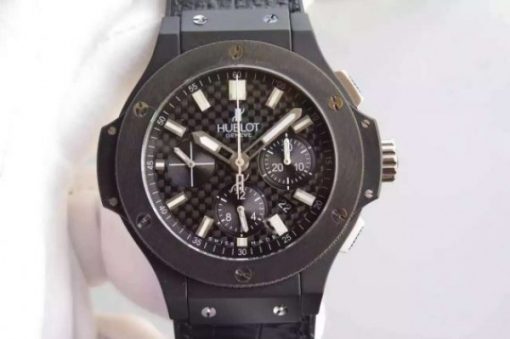 Replica Hublot Big Bang 44mm Carbon Fiber Black Gummy Strap A7750