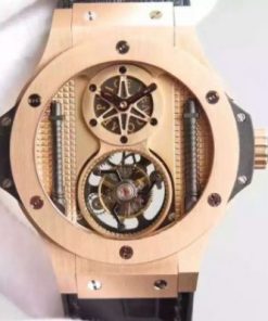 Replica Hublot Big Bang 44mm Vendome Real Tourbillon Rose Gold Black Gummy
