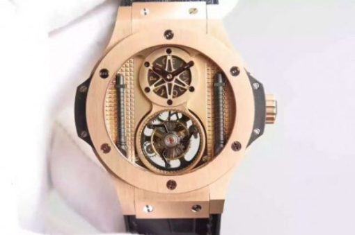 Replica Hublot Big Bang 44mm Vendome Real Tourbillon Rose Gold Black Gummy
