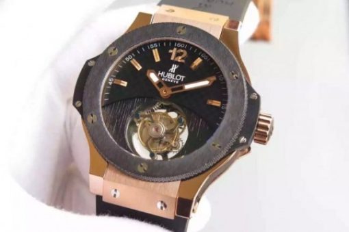 Replica Hublot Big Bang Tourbillon RG Black Textured Dial Black Rubber Strap - Image 2