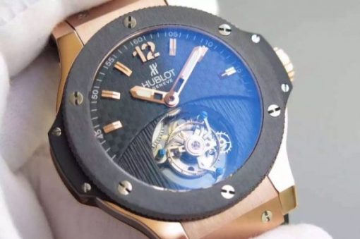Replica Hublot Big Bang Tourbillon RG Black Textured Dial Black Rubber Strap - Image 3