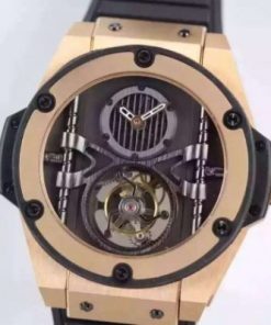 Replica Hublot Big Bang 44mm Vendome Real Tourbillon Rose Gold Black Rubber Strap