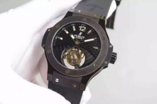 Replica Hublot Big Bang Tourbillon PVD Black Textured Dial Black Rubber Strap - Image 2
