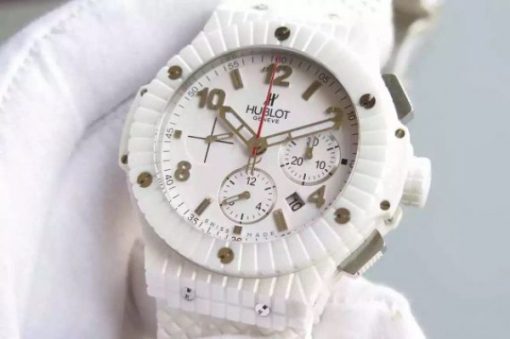 Replica Hublot Big Bang Caviar Chrono 44mm White Ceramic White Dial Rubber Strap A7750 - Image 2
