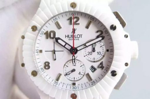 Replica Hublot Big Bang Caviar Chrono 44mm White Ceramic White Dial Rubber Strap A7750 - Image 3